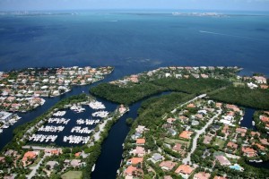 Aerial view of waterfront homes in Cocoplum