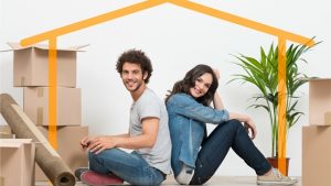 Couple under house drawing