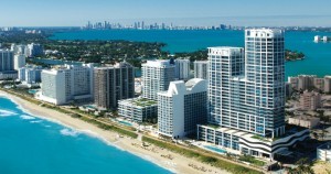Aerial view of oceanfront condo buildings in north beach