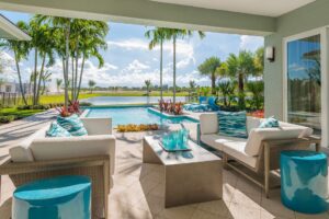 patio and pool at the sonoma model in Boca Berkeley in Boca Raton