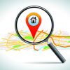 search for home on map location, vector illustration